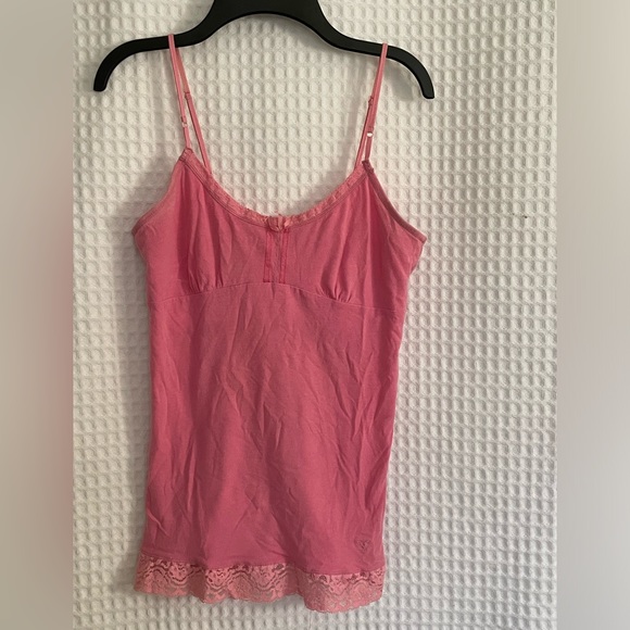 Pink American Eagle Adjustable Strap Tank Top with lace bottom. Size Small. - Picture 1 of 4
